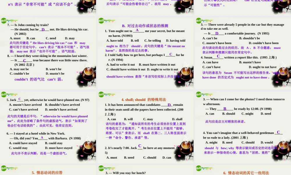 高考英语 情态动词，情态动词的考点课件