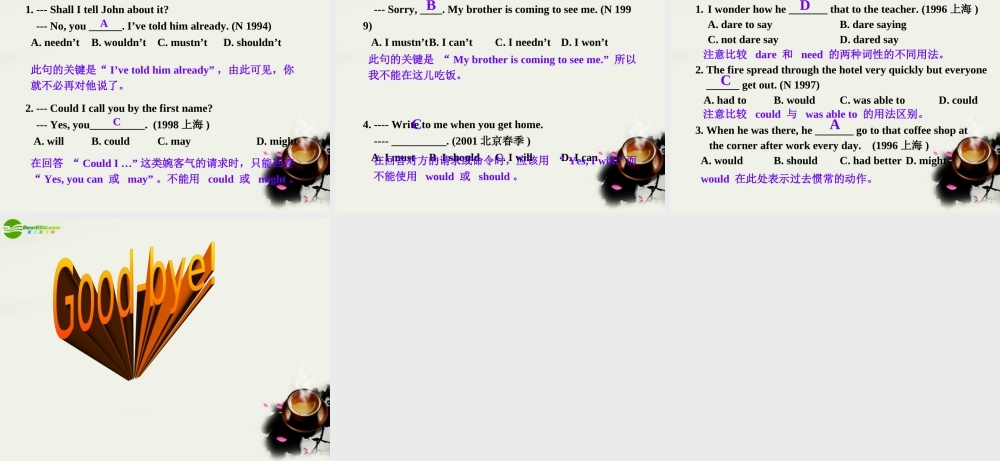 高考英语 情态动词，情态动词的考点课件