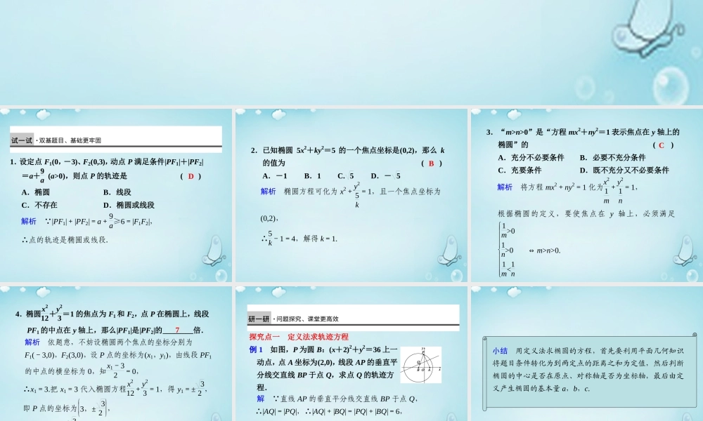 高中数学 椭圆及其标准方程(2)优质课件(选修2 1) 课件