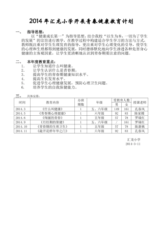 汇龙小学开展青春健康教育计划