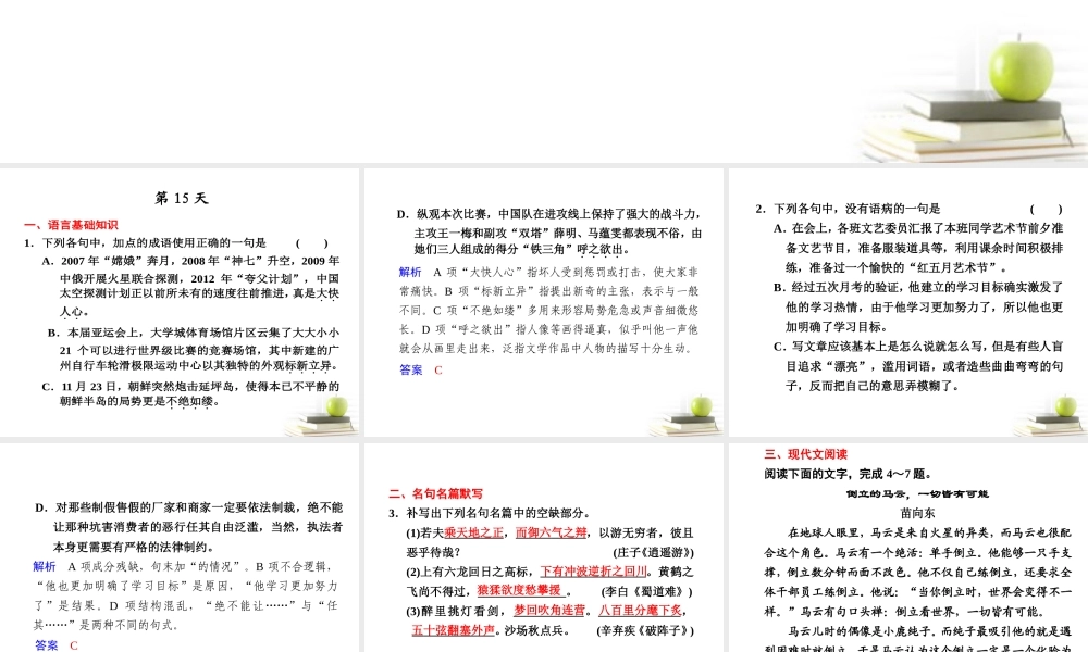 高考语文 考前突击列第15天课件 课件