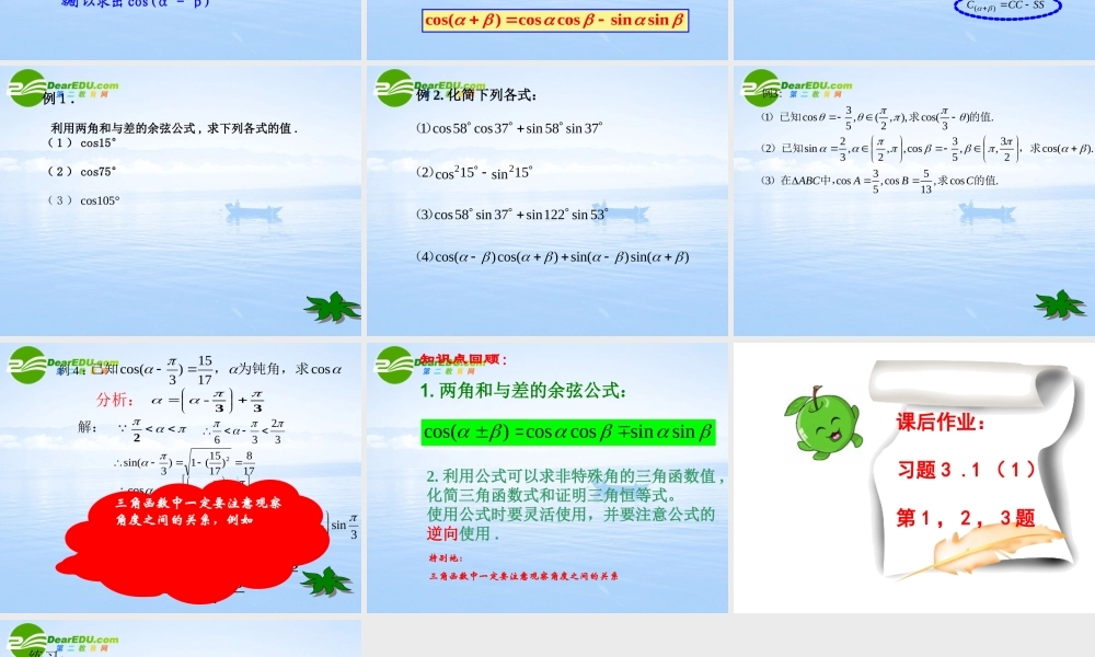 高中数学 两角和与差的余弦 课件苏教版必修4 课件