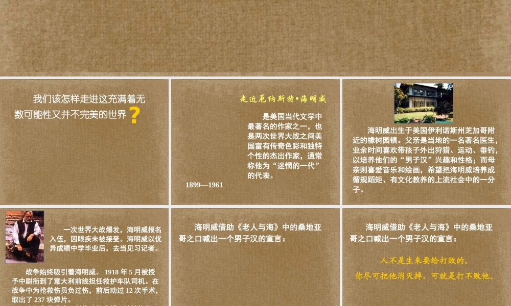 高一语文(老人与海)课件(1)新人教版 课件