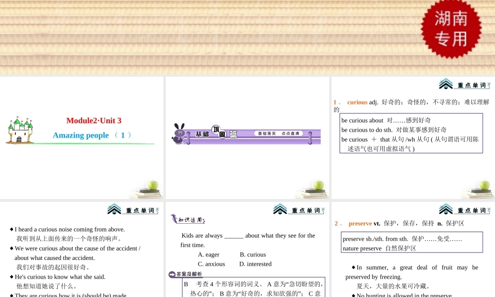 高中英语第1轮总复习 Unit3 Amazing people(1)(湖南专版) 课件