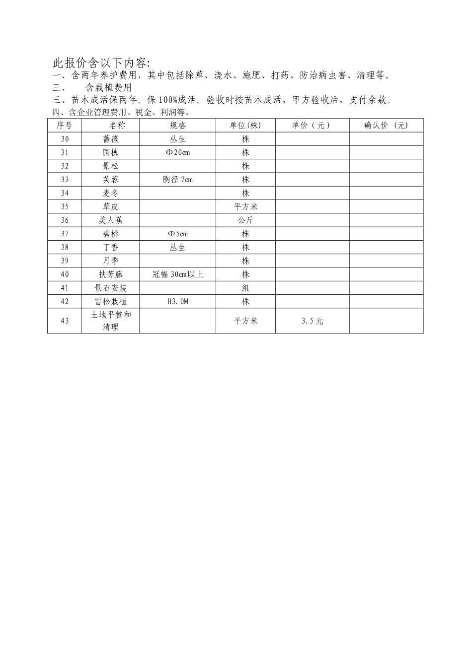 苗木种类及确认价格表_第2页