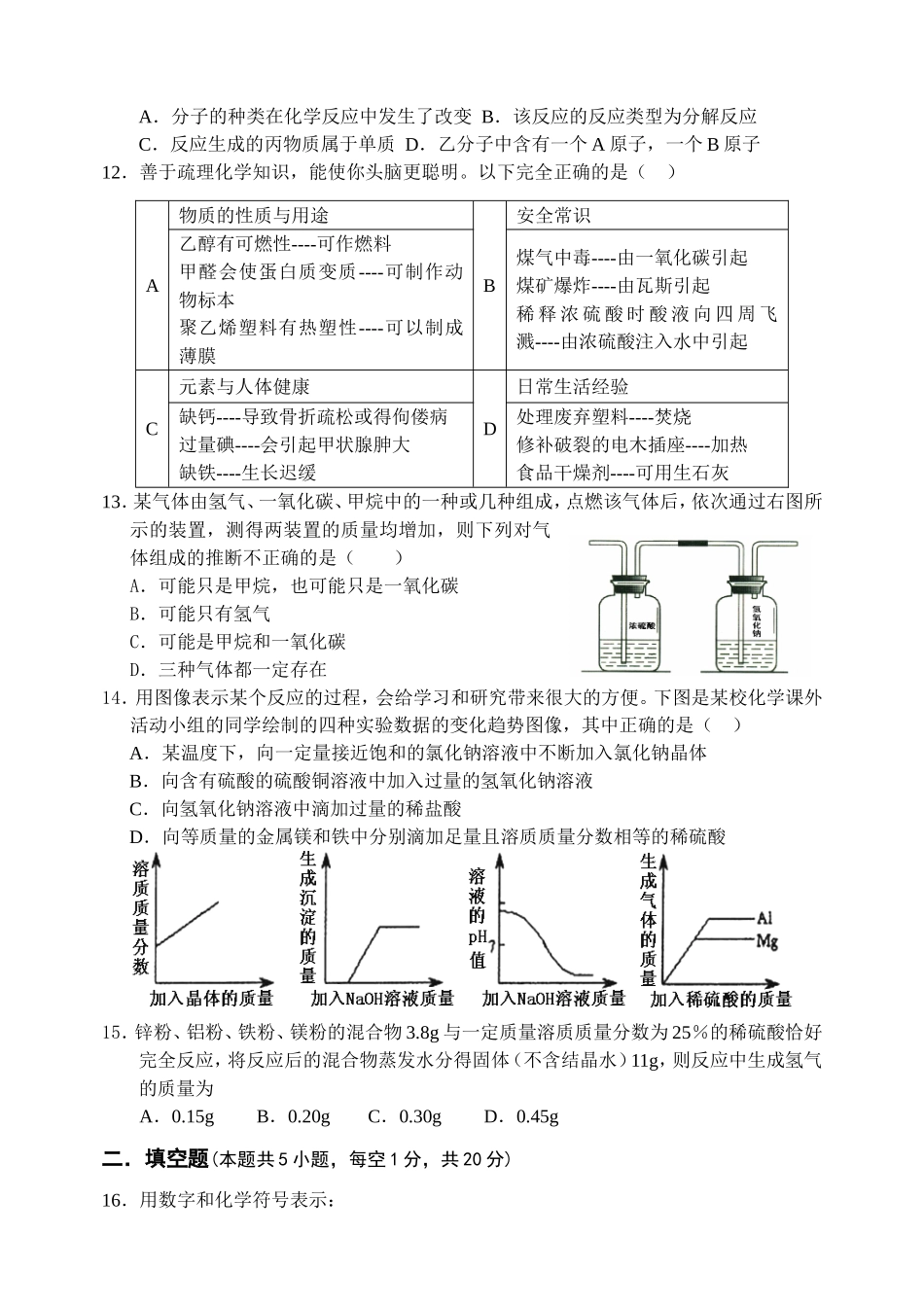 2011年黑龙江省中考化学模拟试题(一)_第3页