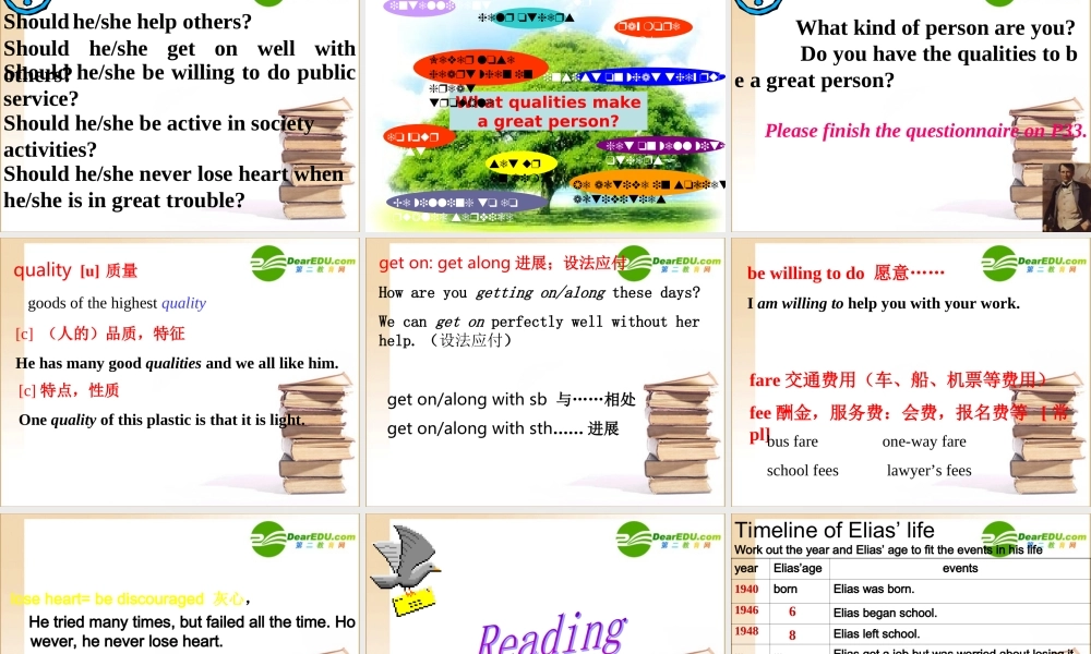 高中英语 Warming up and Reading-Elias'story课件 新人教版必修1 课件