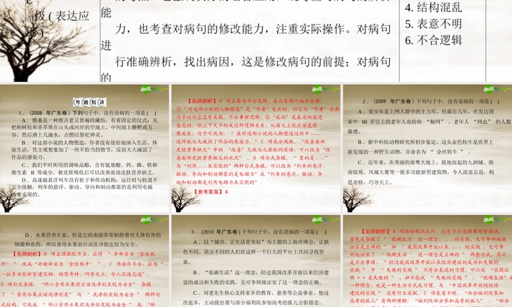 高考语文一轮复习 第一部分 专题六 辨析并修改病句课件 新人教版 课件