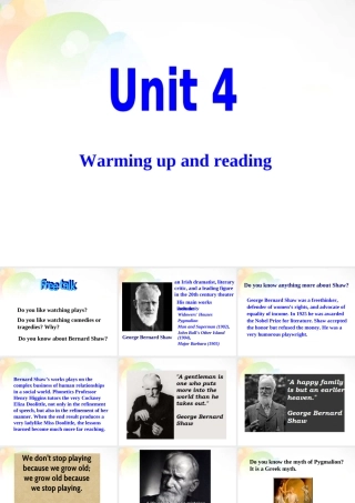 高中英语(Unit4 Pygmalion Warming up and reading)课件 新人教版选修8 课件