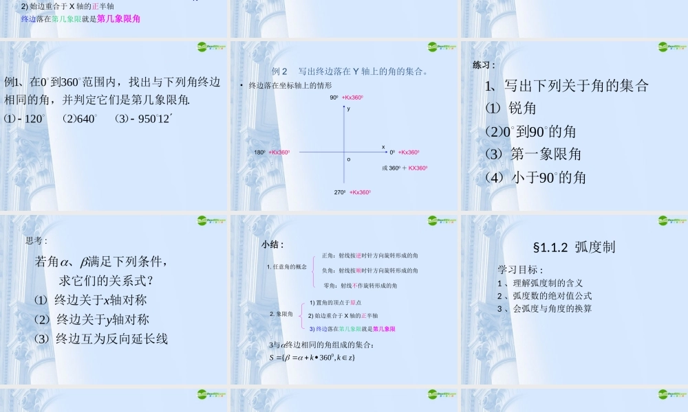 高中数学(任意角)课件7 新人教A版必修4 课件