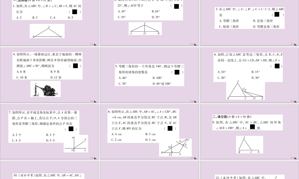 秋八年级数学上册 双休作业(十一)习题课件 (新版)沪科版 课件