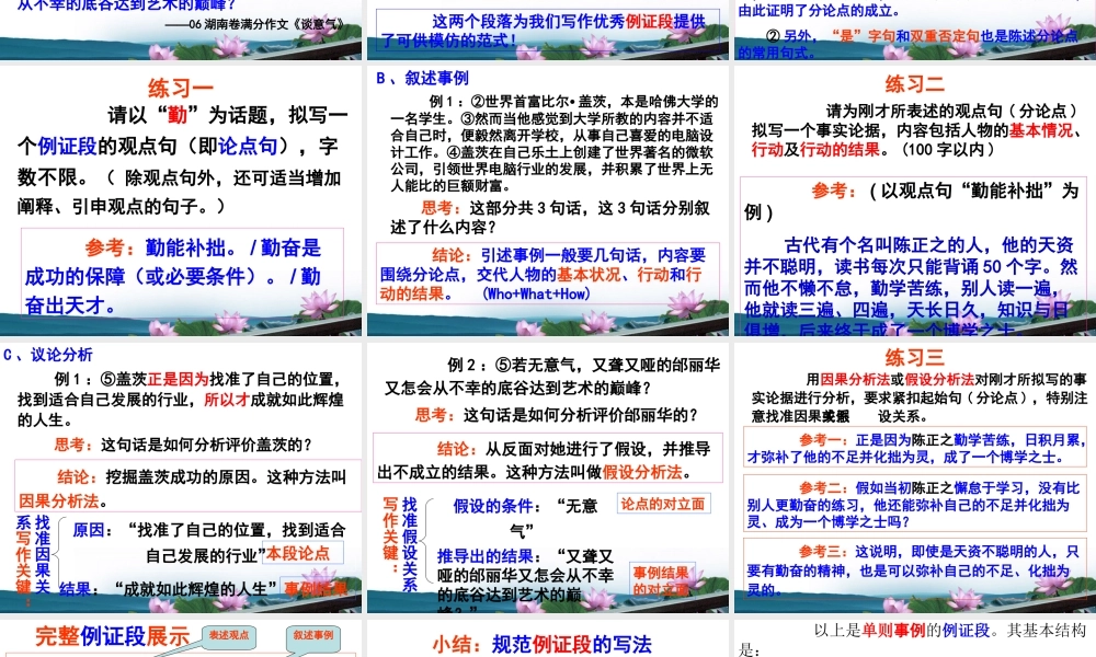 高中语文 (议论文例证段的写法)精品课件 人教版 课件