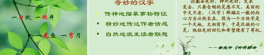 高中语文 (优美的汉字)课件2 新人教版必修1 课件