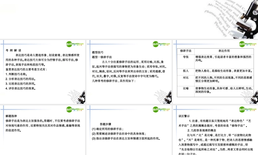 高三语文总复习 第二部分第二章古诗鉴赏 第三节鉴赏诗歌的表达技巧配套课件 苏教版 课件