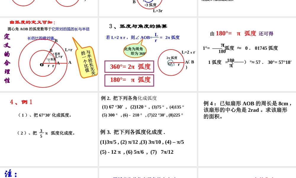 高二数学 弧度制 课件必修4 课件