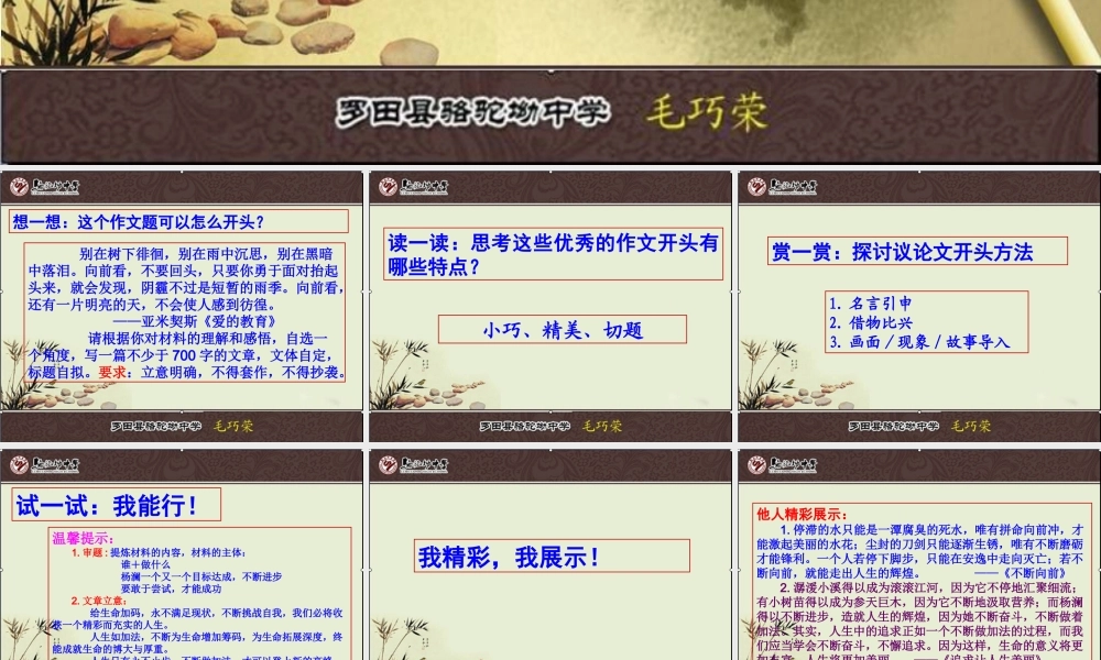 写好议论文的开头毛巧荣