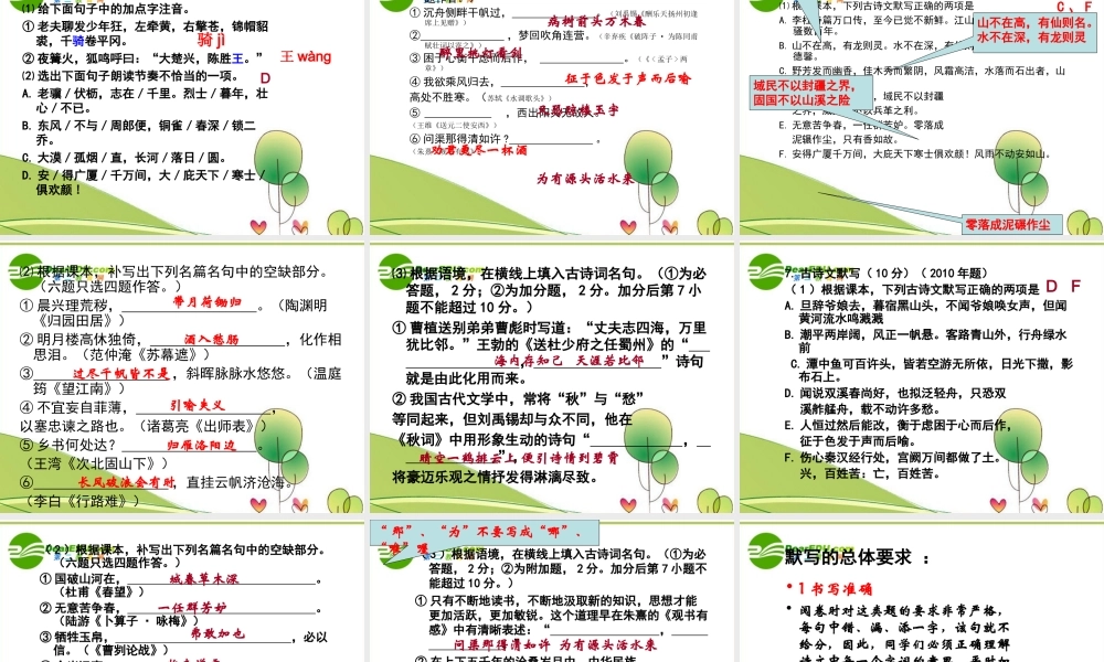 高考语文专题复习 古诗文积累与运用复习及答题指导课件 新人教版 课件