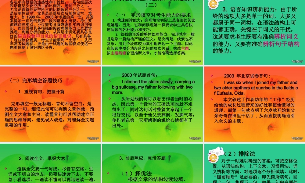 高三英语第二轮专项课件 完形填空课件2 人教版 课件