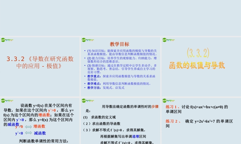 高中数学 (导数在研究函数中的应用-极值)课件 新人教A版选修1-1 课件