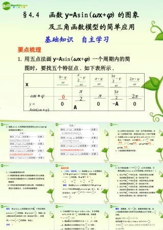 高考数学 4.4  函数y=Asin(ωx+φ)的图象及三角函数模型的简单应用总复习课件