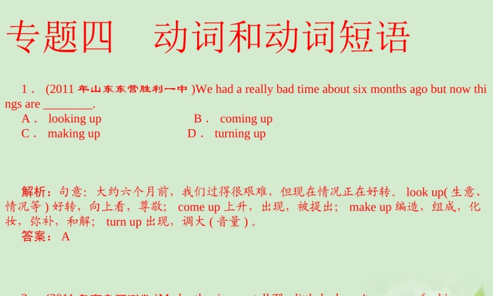 陕西省高三英语 单项填空复习 专题4 动词和动词短语课件