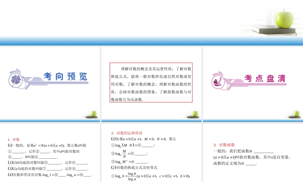 高考数学第一轮总复习 第9讲 对数与对数函数课件 文 (湖南专版)  课件