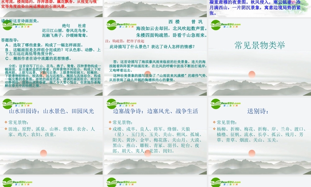 高考语文 古代诗歌鉴赏-鉴赏诗歌中的景物形象复习课件 新人教版 课件