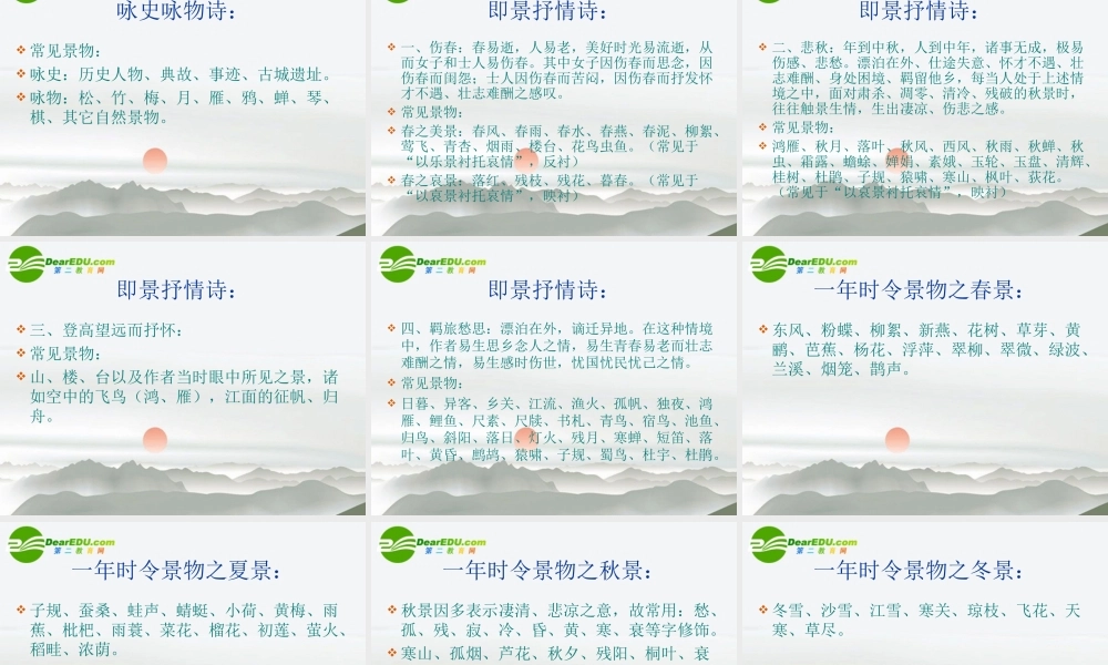 高考语文 古代诗歌鉴赏-鉴赏诗歌中的景物形象复习课件 新人教版 课件