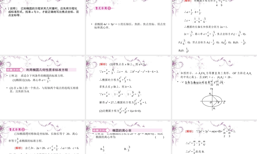 高中数学 2-1-2椭圆的几何性质课件 新人教B版选修1 课件