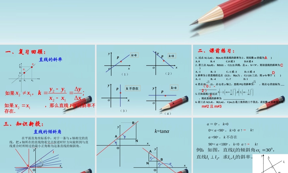 高中数学 211直线的斜率和倾斜角第二课时课件 苏教版必修2 课件
