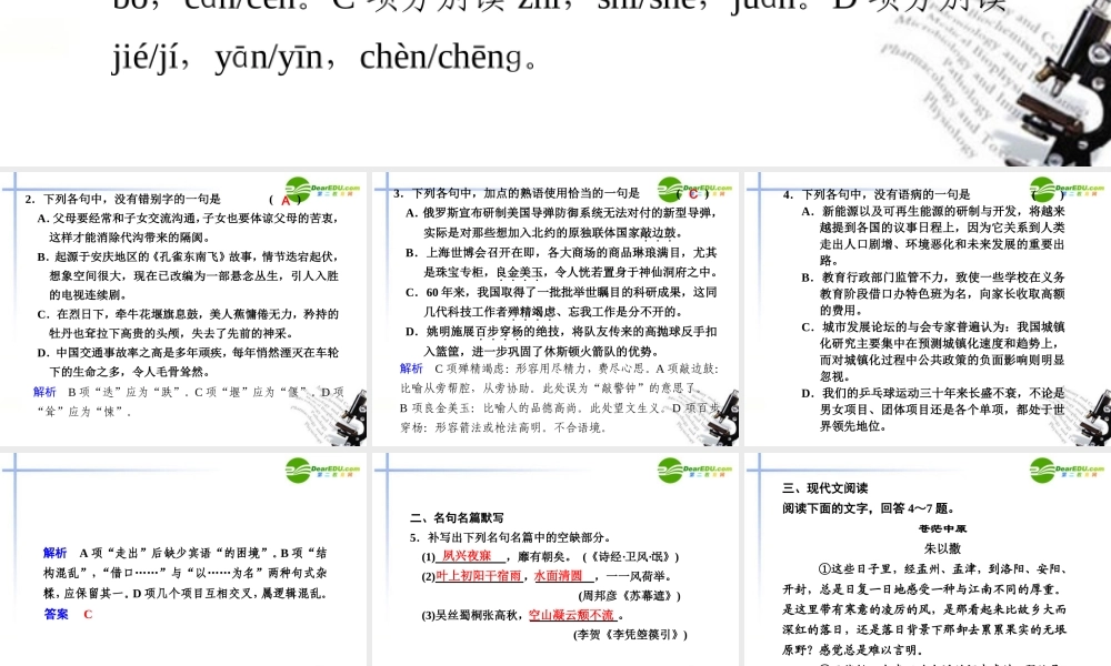 高考语文二轮复习 第16天 考前热身配套课件