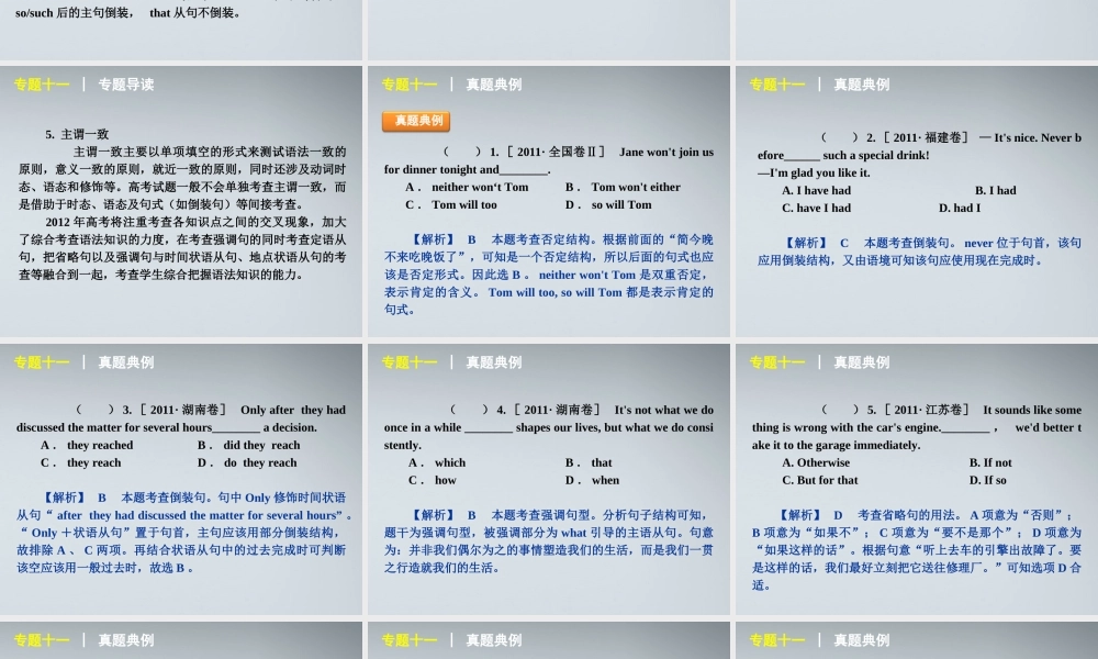 高考英语二轮复习 第1模块 单项填空 专题11 特殊句式精品课件 大纲人教版 课件