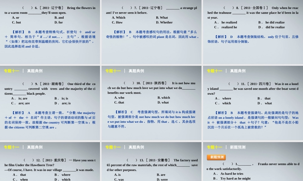 高考英语二轮复习 第1模块 单项填空 专题11 特殊句式精品课件 大纲人教版 课件