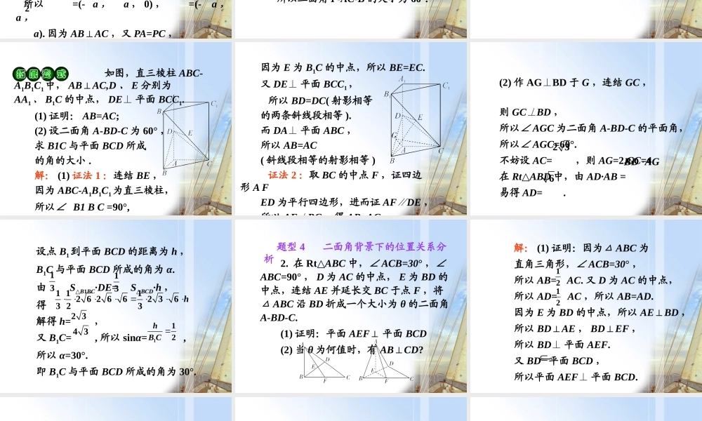 高考数学第1轮总复习 全国统编教材 9.7直线和平面所成的角与二面角(第2课时)课件 理 课件