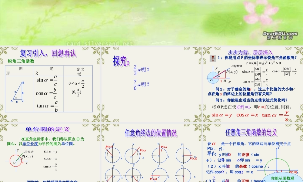 高中数学任意角的三角函数 课件 新人教A版必修4 课件