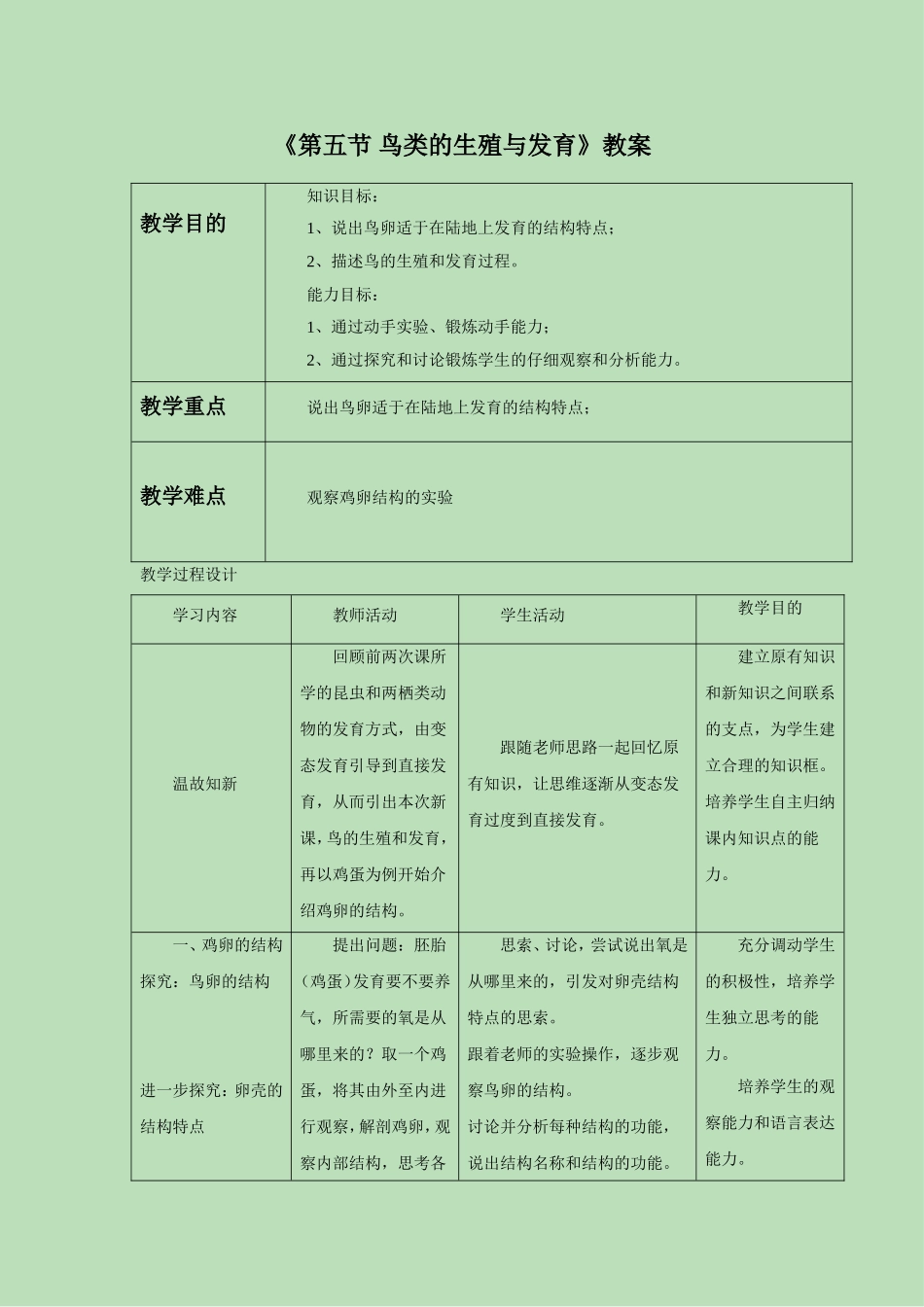 《第五节-鸟类的生殖与发育》教案1_第1页