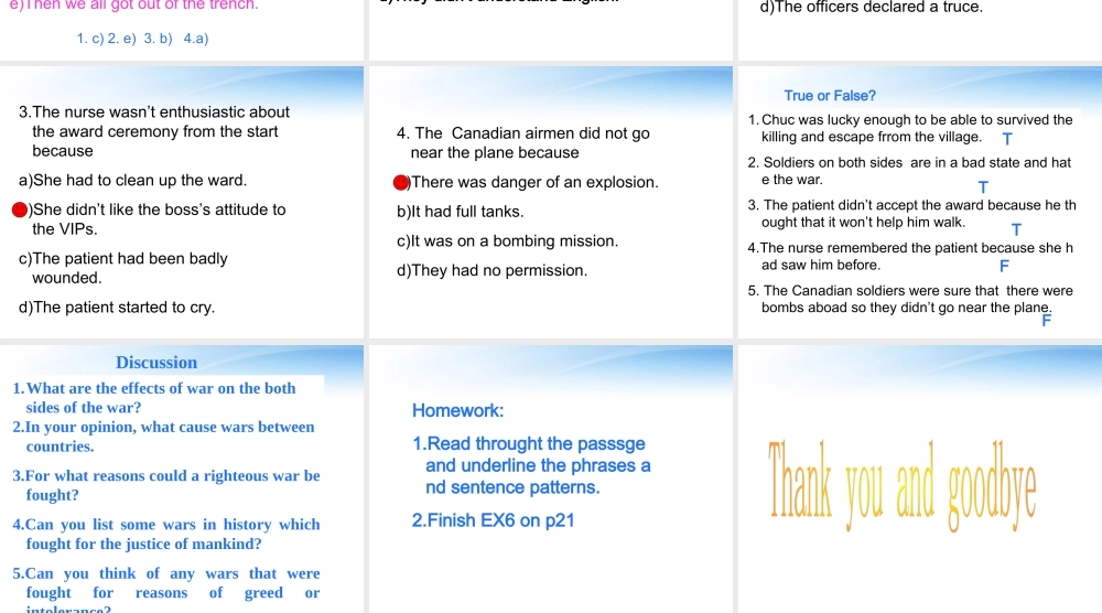 高中英语 Unit 23 Conflict Lesson 1 War Memories 课件3 北师大版选修8 课件