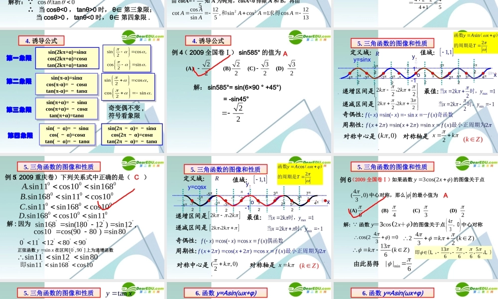 高考数学 第4讲-三角函数复习专题课件 新人教A版 课件