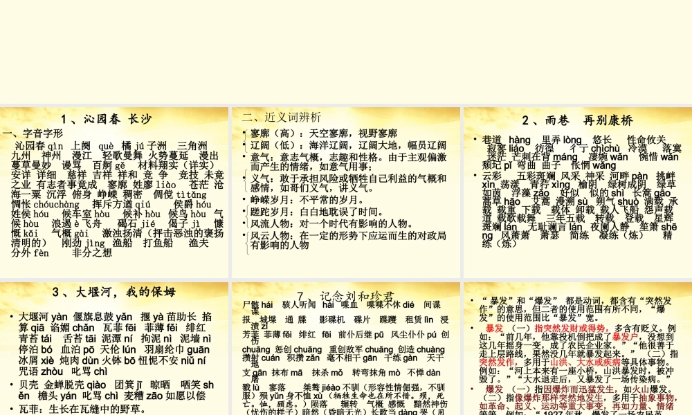 高中语文 (字词复习 )课件 新人教版必修1 课件