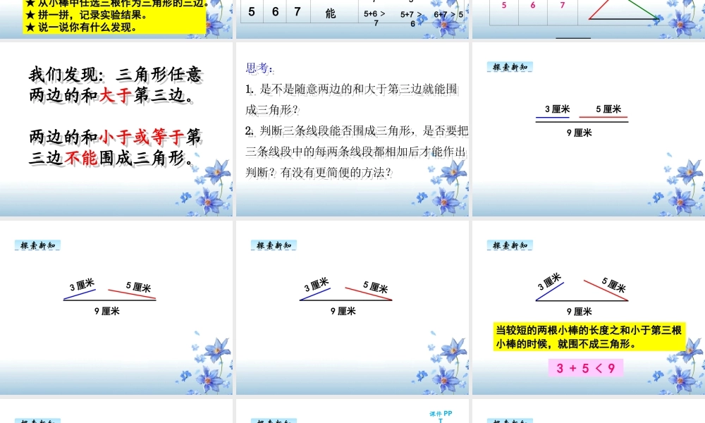 人教2011版小学数学四年级《三角形三边的关系》教学课件(广州市白云区启明小学-郑冬兰)