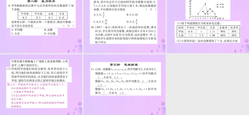 秋八年级数学上册 第六章 数据的分析 4 数据的离散程度作业课件 (新版)北师大版 课件