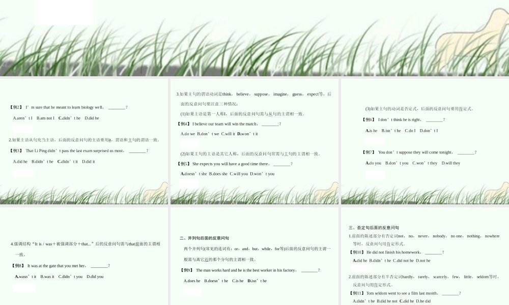 高三英语大一轮复习 第一部分高频语法 第九章　反意疑问句课件