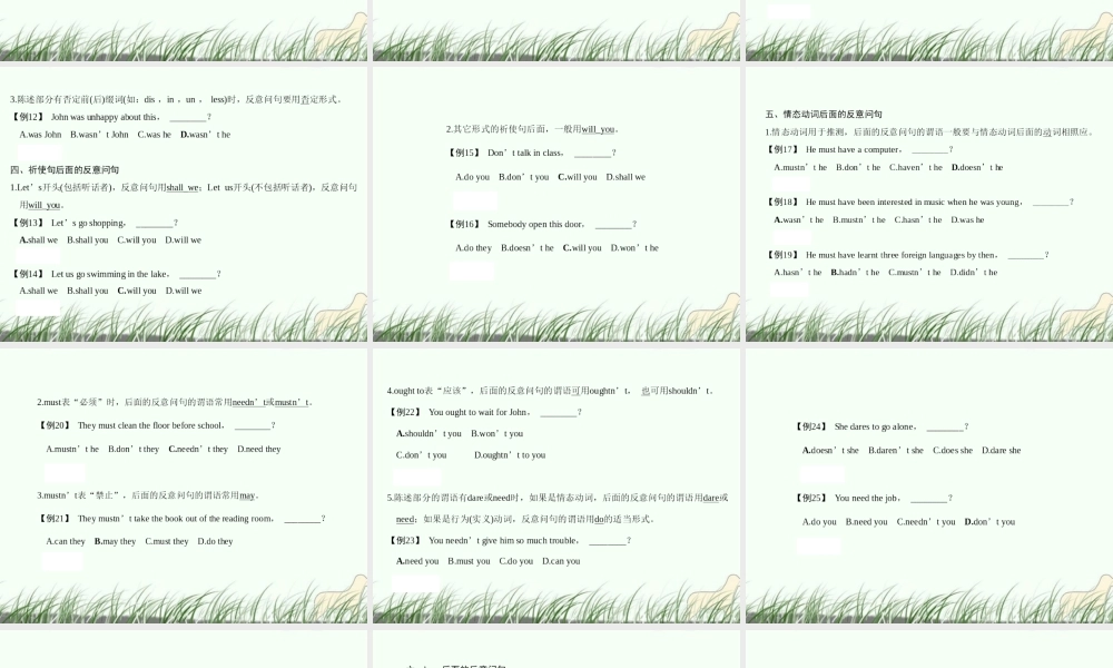 高三英语大一轮复习 第一部分高频语法 第九章　反意疑问句课件