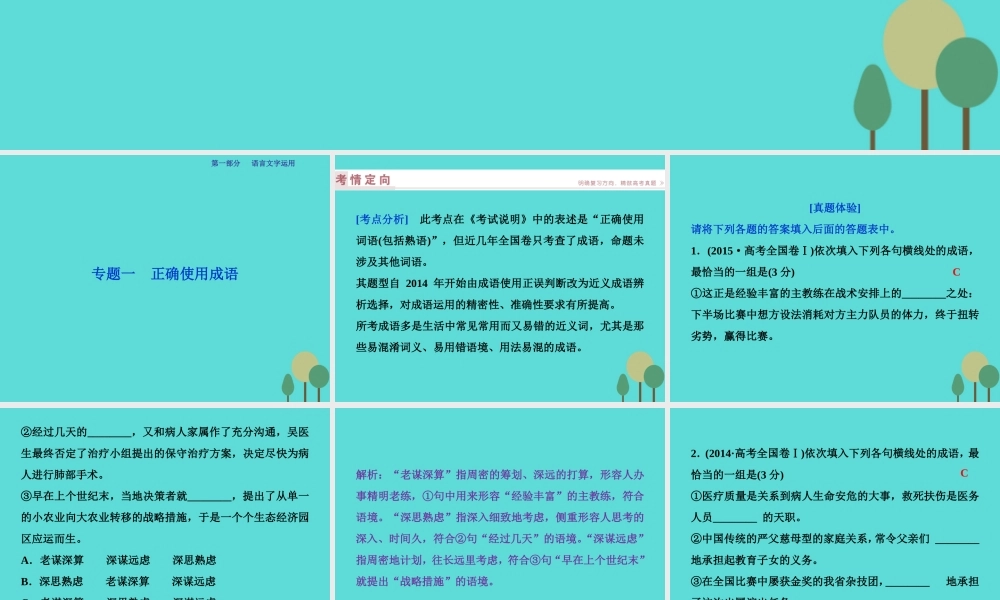 高考语文总复习第1部分语言文字运用专题1正确使用成语课件新人教版 课件