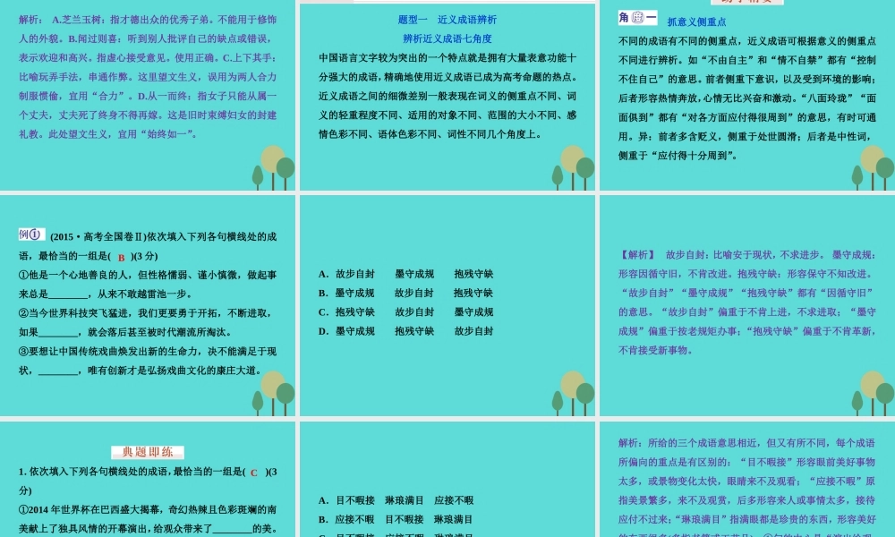 高考语文总复习第1部分语言文字运用专题1正确使用成语课件新人教版 课件