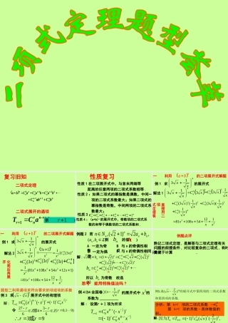高二数学二项式定理题型荟萃 人教版 课件