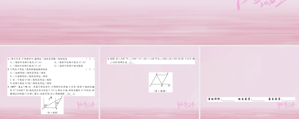 秋八年级数学上册 第2章 三角形 2.3 等腰三角形(2)练习课件 (新版)湘教版 课件