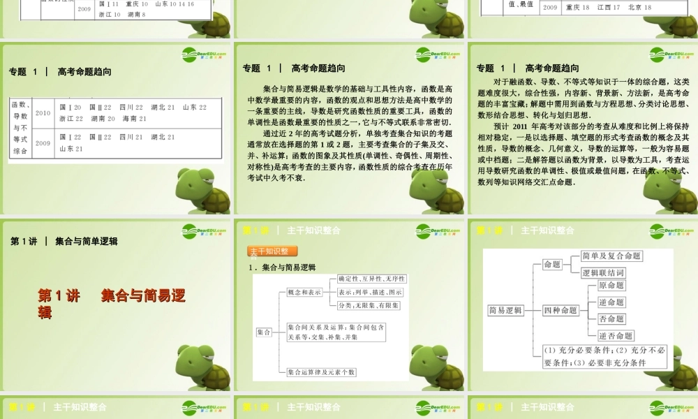 高考数学专题1：集合、函数、导数、不等式 文 大纲人教版 课件