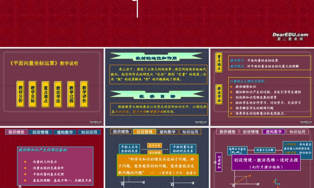 高中数学说课比赛课件 平面向量的坐标运算 课件