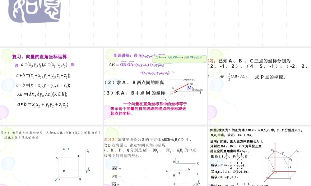 高二数学选修2-1 点的坐标与向量的坐标-湘教版 ppt 课件